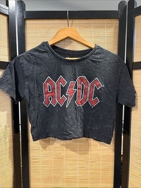 AC/DC Black Cropped Tee with Red Logo